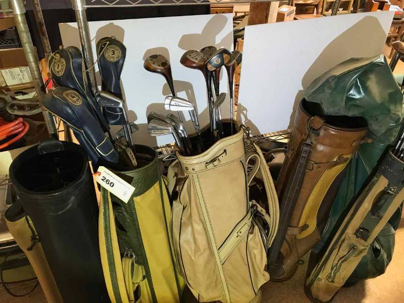lot 260 image: Asst. Old Golf Bags & Clubs