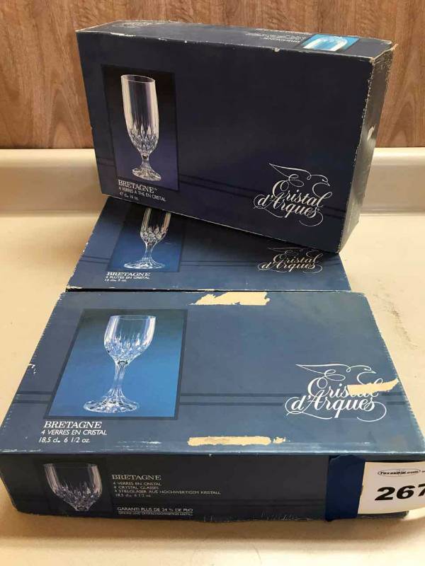 lot 267 image: (3) New In Boxes  Bretagne Crystal Glasses