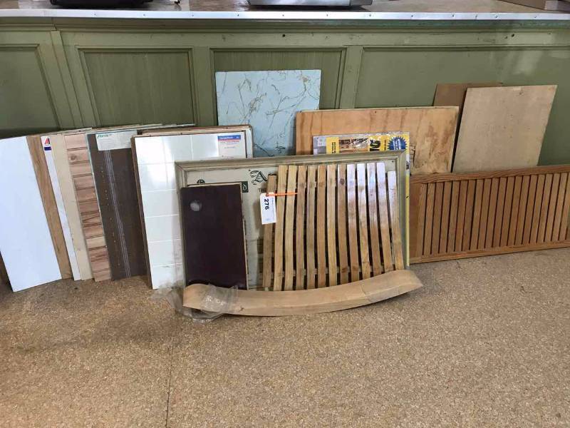 lot 276 image: Paneling Samples, Rocker Seat, Pieces of Wood, Louvered Door, Etc.