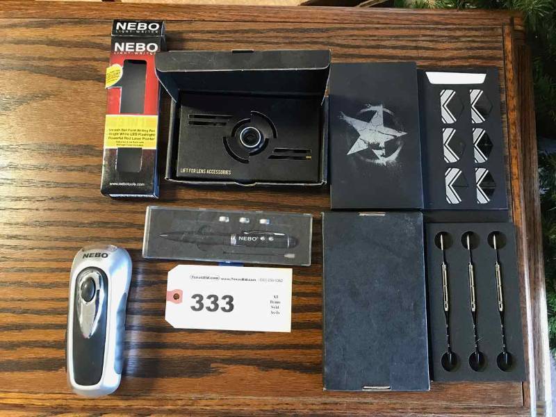 lot 333 image: Darts, Nebo Pen, Phone Lens