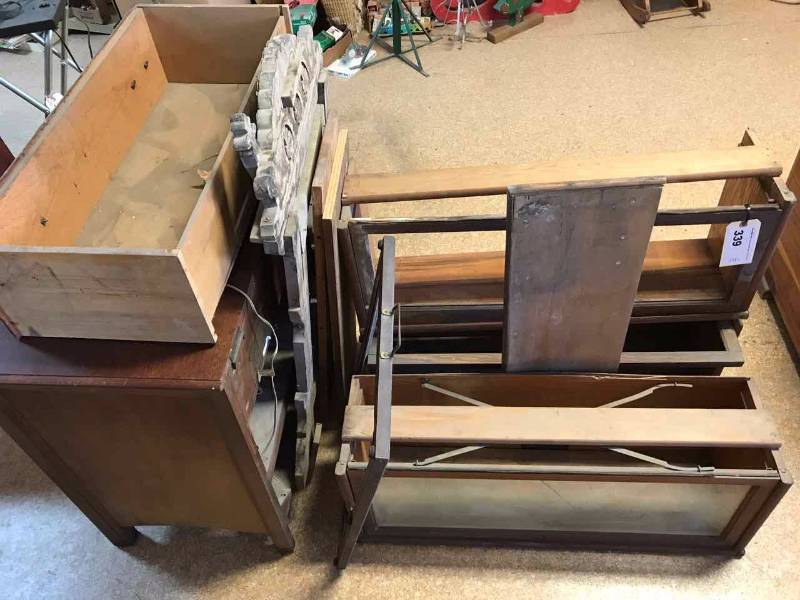 lot 339 image: Antique Furniture Projects  Lawyer Stack Sections, Mirror Frame, Console Stereo