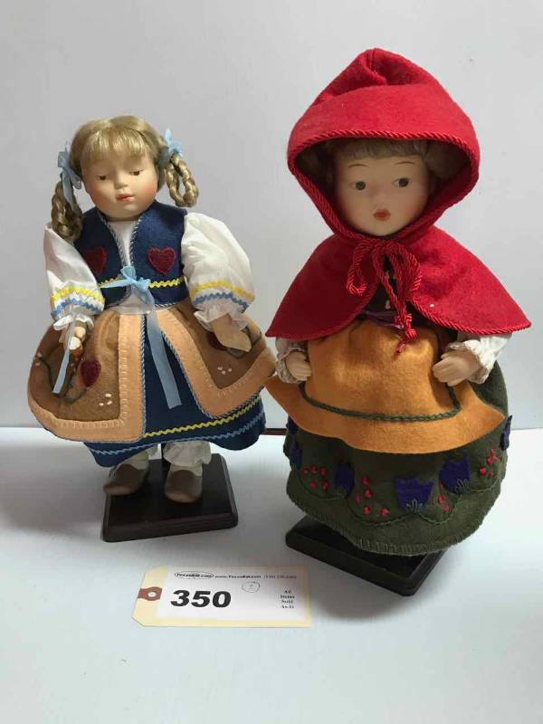 lot 350 image: (2) Berta Hummel Goebel 1997 Dolls  Little Red Riding Hood & a Little Miss with Cape