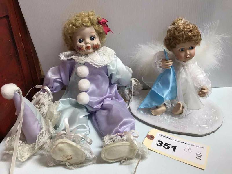 lot 351 image: (2) Dolls Every Cloud Has A Silver Lining & Brinns Little Jester Girl