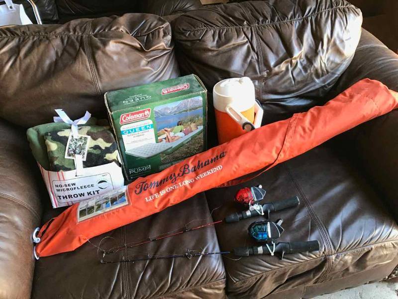 lot 412 image: Airbed, Personal Beach Umbrella, Fishing Rods, Etc.