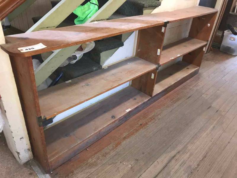 lot 425 image: Vintage Pine & Brass Shelf Unit