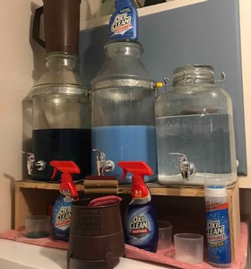 lot 8 image: Laundry Detergents, Glass Jar Dispensers, Asst. Laundry Items