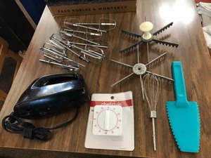lot 131 image: Timer, Hand Mixer, Pie Divider, Whisk, Server