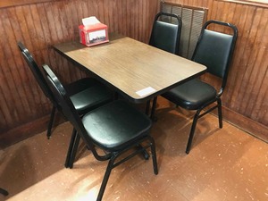 lot 102 image: Table for Four  4 chairs, 1 table, napkin dispenser.