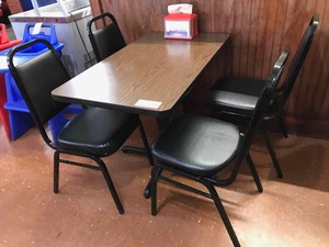 lot 103 image: Table for Four  4 chairs, 1 table, napkin dispenser.
