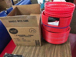 lot 120 image: Red plastic food baskets