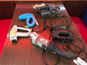 lot 136 image: Assorted Power Tools  Sanders, Polisher, Jig Saw, Staple Guns