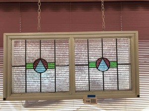 lot 140 image: Geometric Double Panel Stained Glass Window (23 x 46)