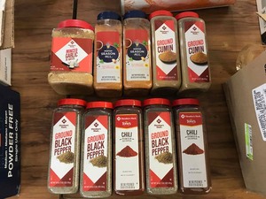 lot 166 image: Assorted Spices  Chili Powder, Cumin, Season-All, Garlic