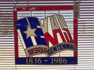 lot 199 image: Framed Stained Glass Texas Sesquicentennial 18.5 X 17 inch