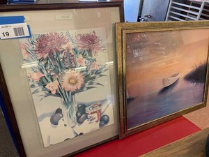 lot 19 image: (2) Framed Prints  Flowers & Boat