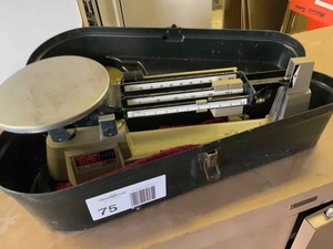 lot 75 image: Ohaus Model 700 Scale, Triple Beam Balance, Capacity 26.10 grams