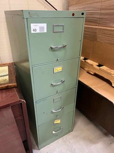 lot 40 image: Vintage Green Legal Size Metal File Cabinet
