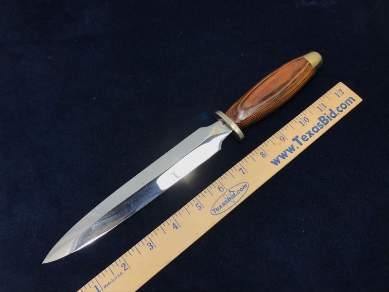 lot 227 image: Knife  Unmarked Dagger, Wood Handle, Brass Pommel, Nickel Guard