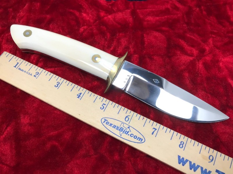 lot 237 image: Knife  Diamond D Chute Loveless Style, Ivory Grips, Marked 001