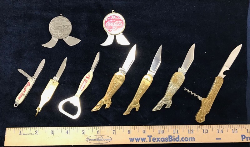 lot 291 image: (9) Advertising Knives Coca Cola, Pepsi, Nehi