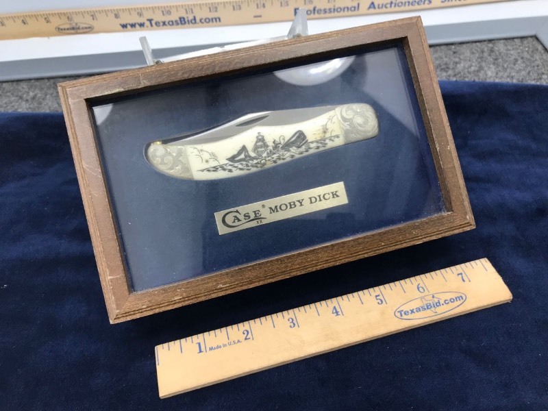 lot 306 image: Case #W165 SABSSP Moby Dick Knife #S1776 Engraved Bolster Scrimshaw Bone Handle