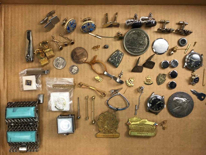 lot 620 image: Tokens, Cuff Links, Pins, Mosquito Trap, Etc.
