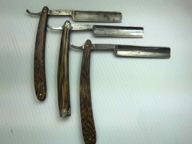 lot 767 image: (3) Straight Razors  De-Fi 34 Wester Bros., Shumate Glide
