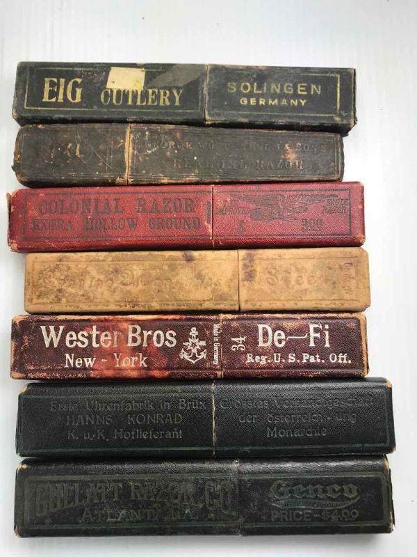 lot 787 image: (7) Empty Straight Razor Boxes