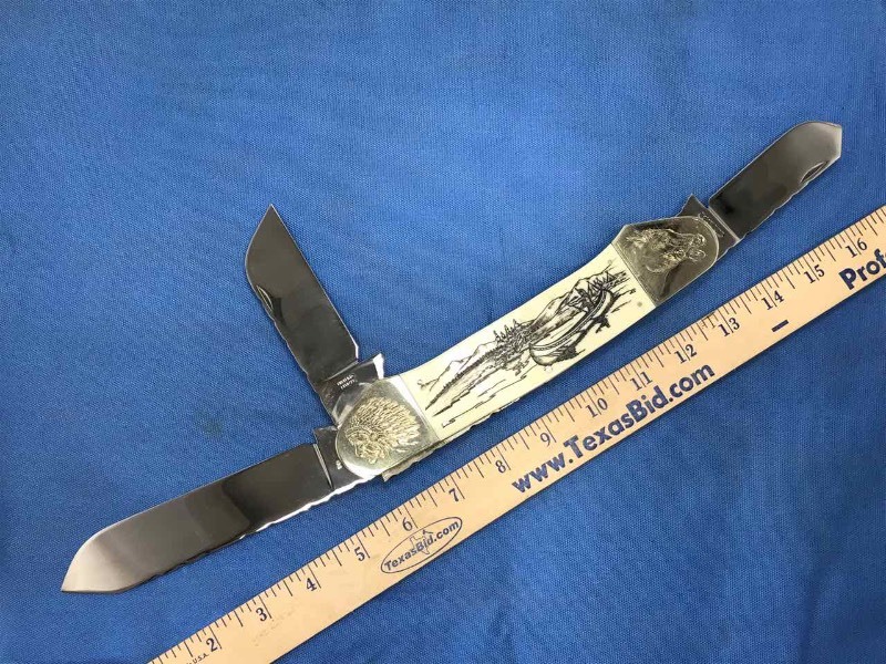 lot 522 image: Display Knife  Sheffield Coutez (Canoe, Horse, Native American)