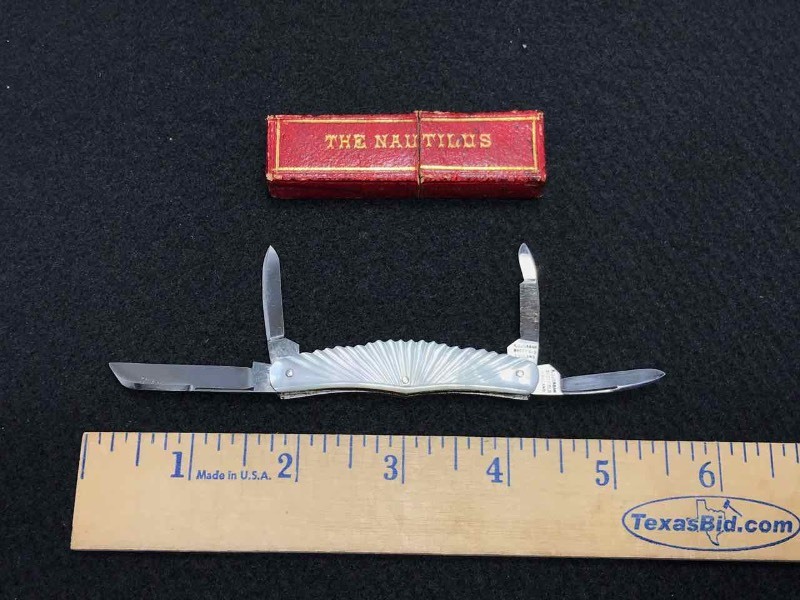 lot 546 image: Knife  The Nautilus AJ Jordan Sheffield England, Mother of Pearl, with original box, 4-blade