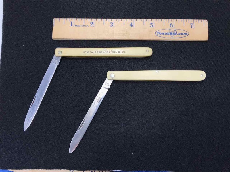 lot 547 image: Knife  Schrade NY USA SS 102 Murcotl. Germany Nostain, General Fruit and Produce Co. (cracks on end)