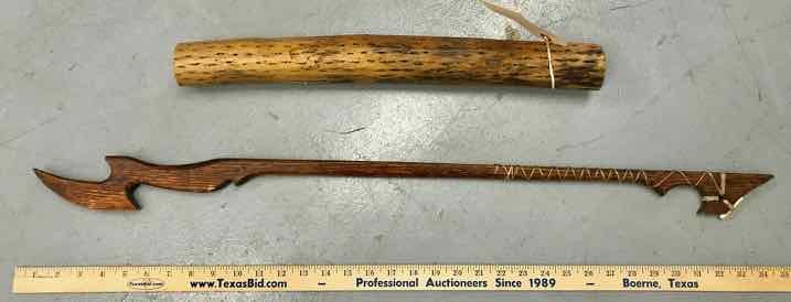 lot 676 image: Rain Stick & a spear frame