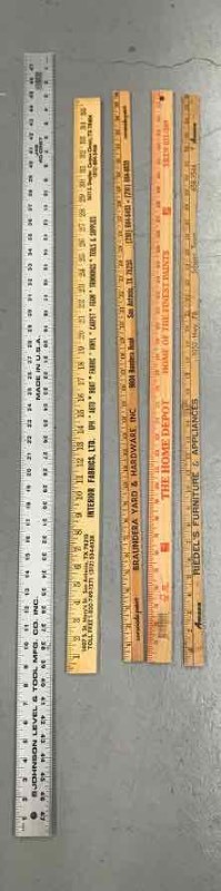 lot 693 image: Johnson Level & Tool Mfg. Co. Inc Measuring Device & Asst. yard sticks