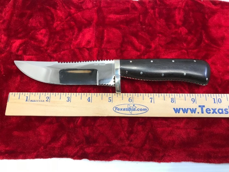 lot 110 image: Custom Knife  Maker McKissak Thomas,  Sonora, TX., #90 Filework, approx. 9.75 in blade, wood handle