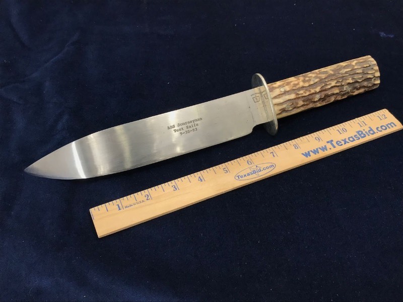 lot 150 image: Custom Knife  Terry Callahan J.S. Test Knife American Bladesmith Society 9-30-93, Sambar Stag