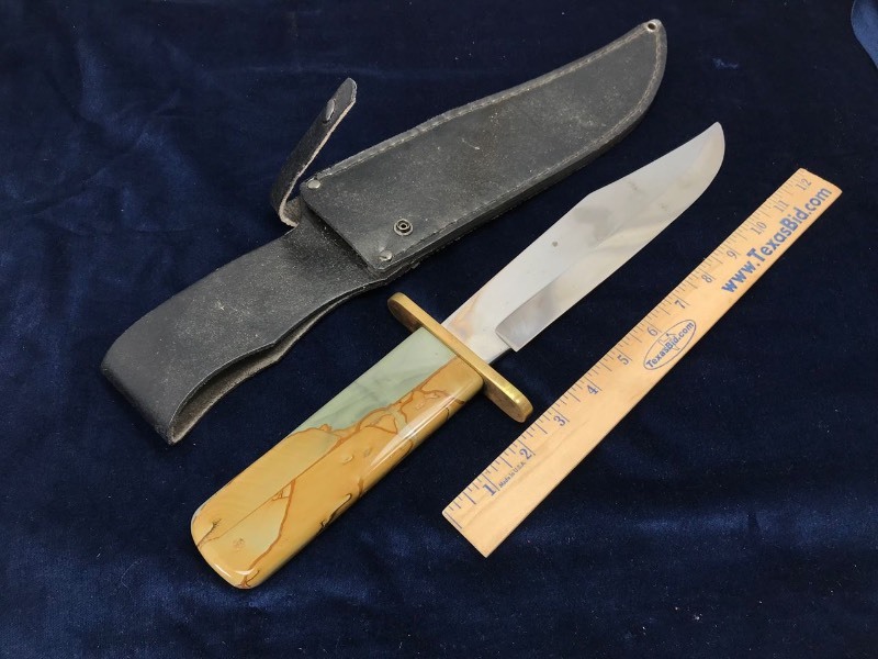 lot 153 image: Knife  Lapidary Handle Bowie Succor Creole