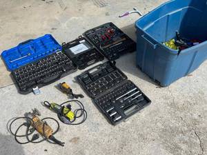 lot 8 image: Assorted tools socket sets, grinder and more