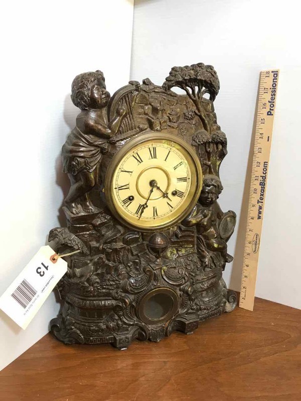 lot 13 image: Clock Cast Metal, Ornate