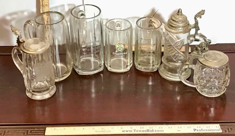 lot 34 image: (7) Glass Beer MugsSteins