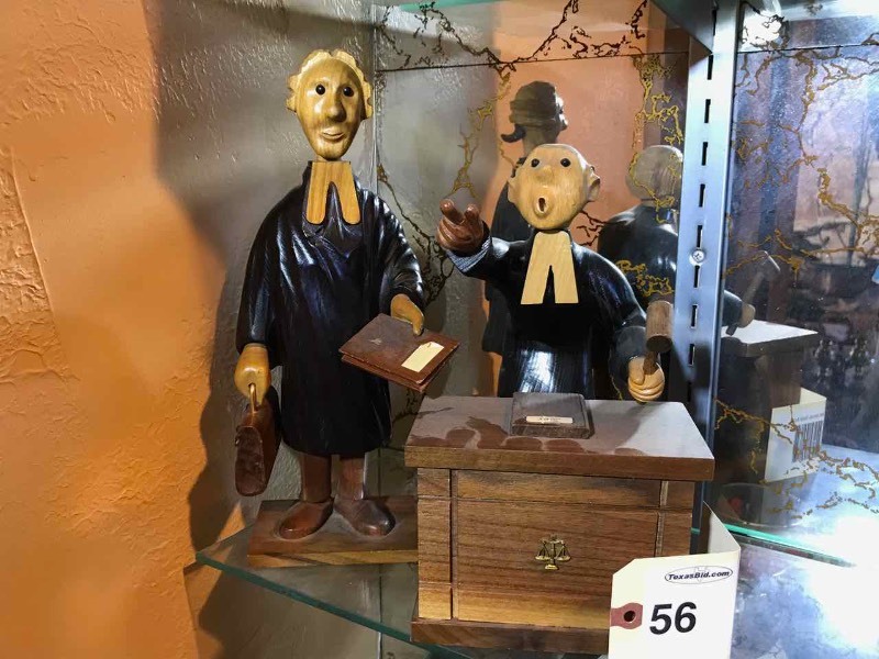 lot 56 image: (2) Carved Wood Lawyer & Judge (Made In Italy)