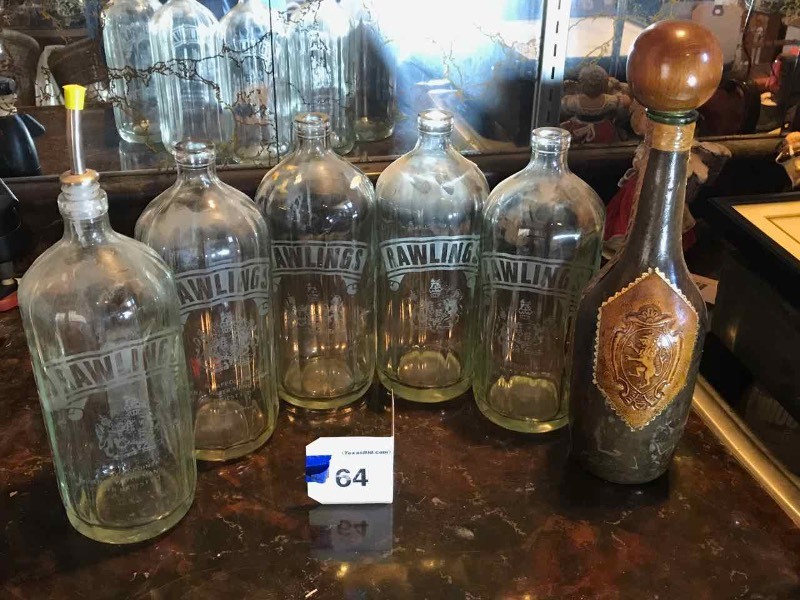 lot 64 image: (5) Rawlings Bottles, (1) Leather Covered Bottle