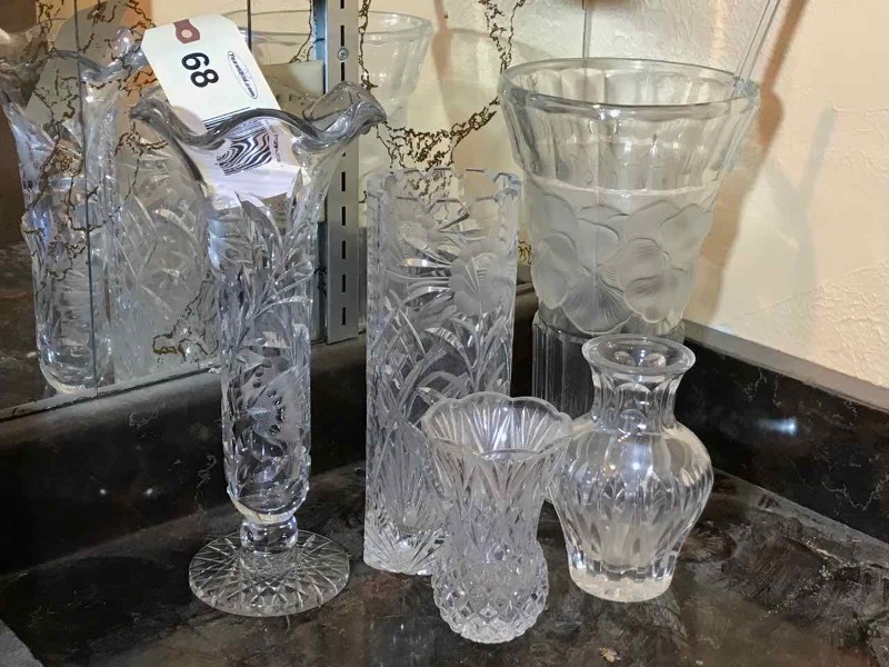 lot 68 image: (5) Vases, (1) Long Glass Stir