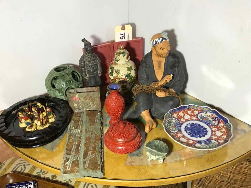 lot 75 image: Oriental Figurines, Plate, Books