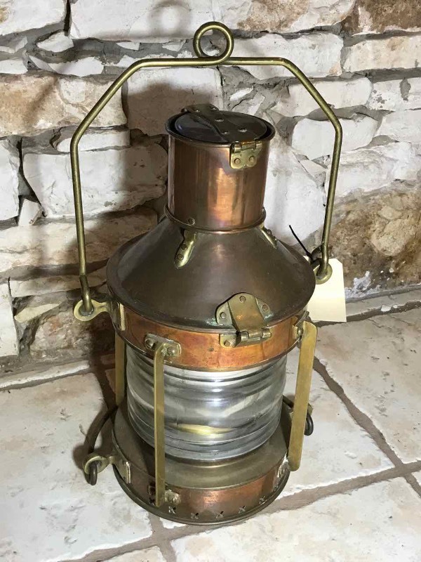 lot 90 image: Copper & Brass Ships Oil  Lantern