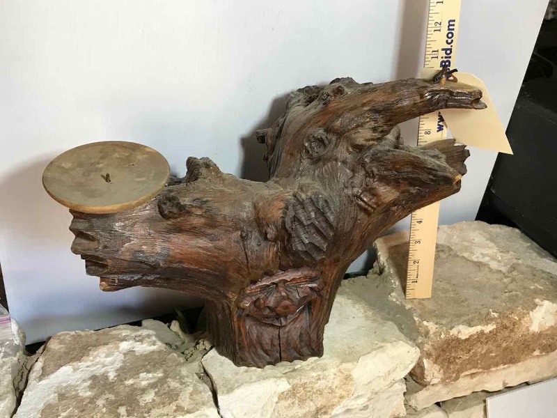 lot 95 image: Carved Wood Spirit Candleholder