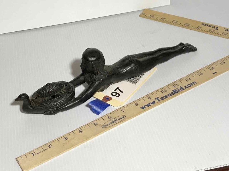 lot 97 image: Cast Metal Incense Burner, Lady with Duck