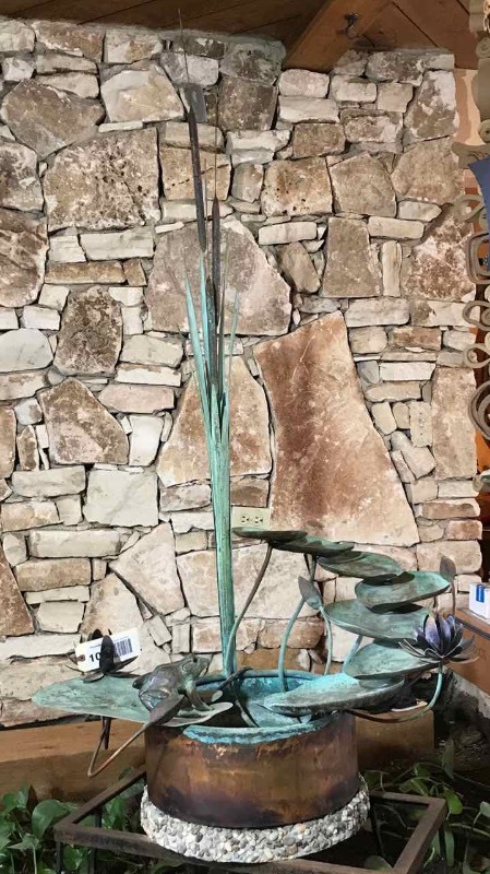 lot 103 image: Copper Fountain Frog on Lilypads & Cat Tails