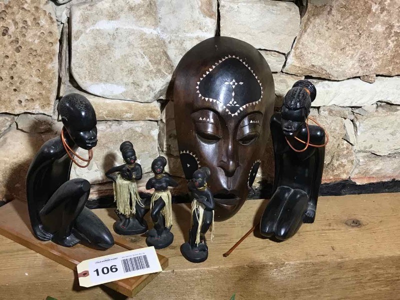 lot 106 image: African Art Mask, Carved Wood Figurines, Ceramic Dancers