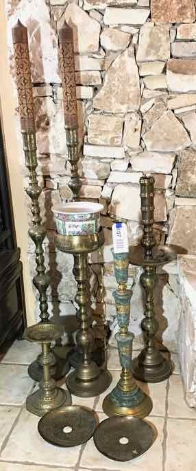 lot 107 image: Tall Brass Candle Holders