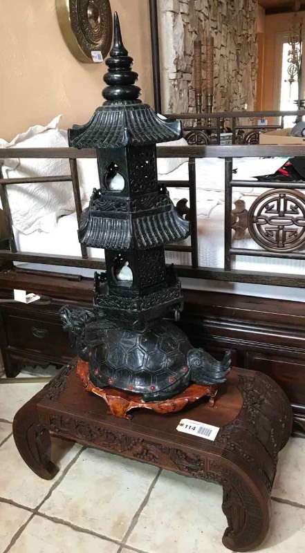 lot 114 image: Chinese Stone Pagoda on Carved Stand